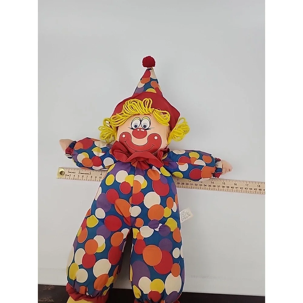 VtgTb Trading Clown 22 Inch Plush Doll Rattle Yarn Hair Eyelet Lace Multicolored